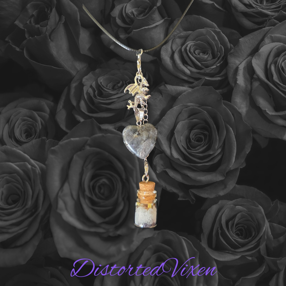 Labradorite Heart Necklace with Spell Bottle & Dragon Charm | Interchangeable